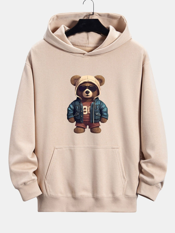 Bear In Leather Jacket Print Relax Fit Hoodie & Straight Leg Corduroy Pants