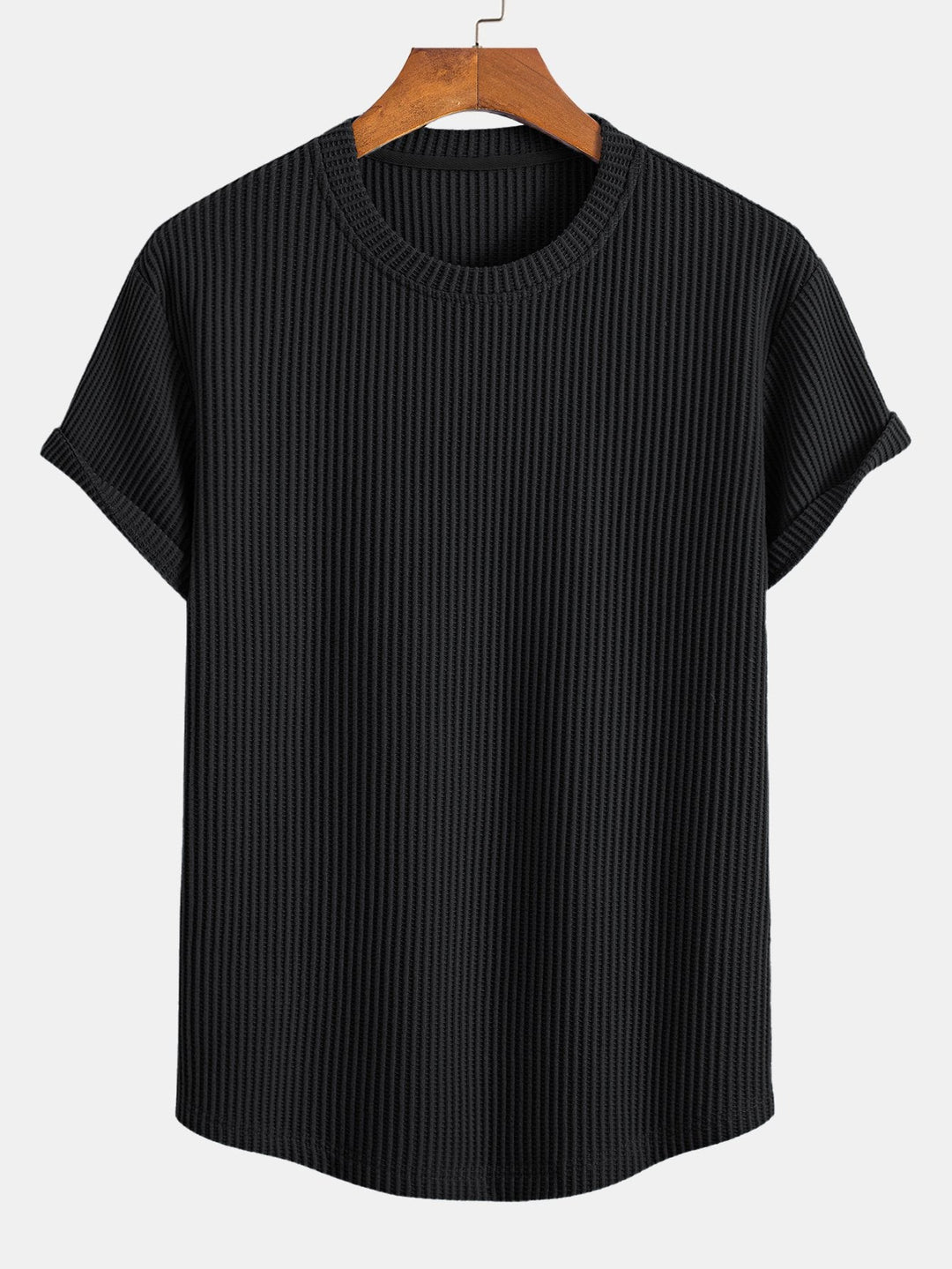 Gebreid Wafel Boog Hem T-Shirt & Trekkoord Wafel Korte Broek