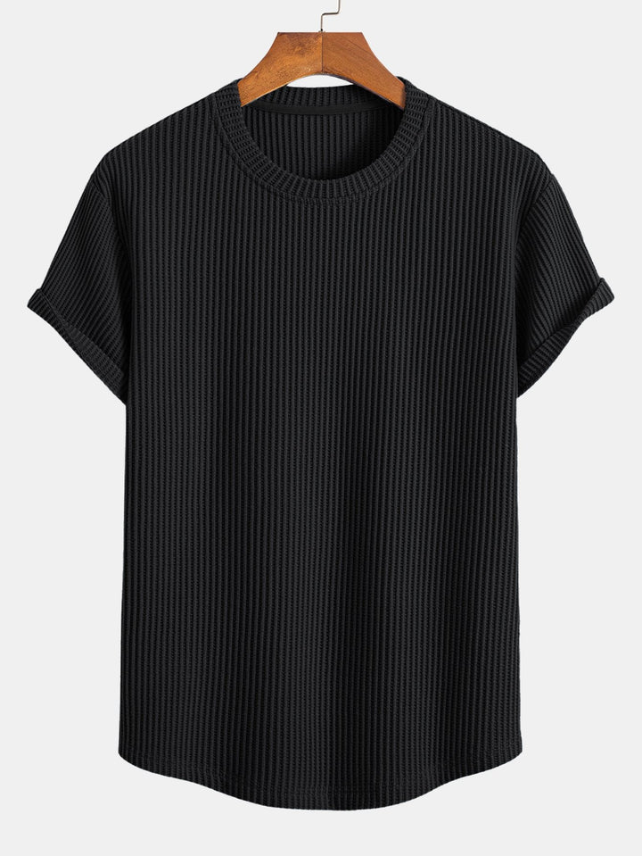 Gebreid Wafel Boog Hem T-Shirt & Trekkoord Wafel Korte Broek