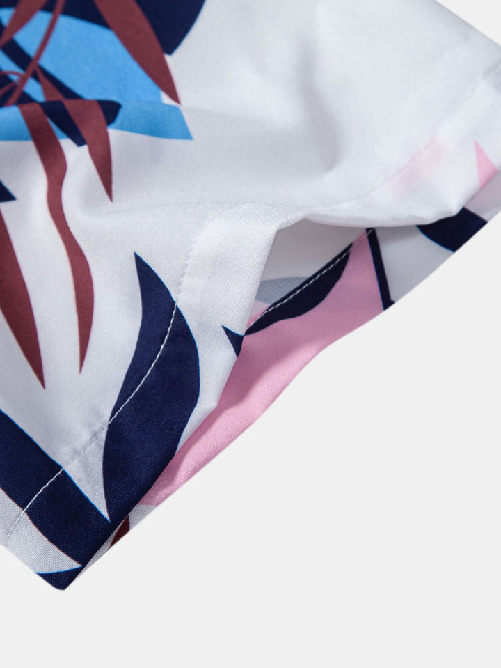 Leaf Kleur Blokprint Overhemd met Knopen & Zwemshort