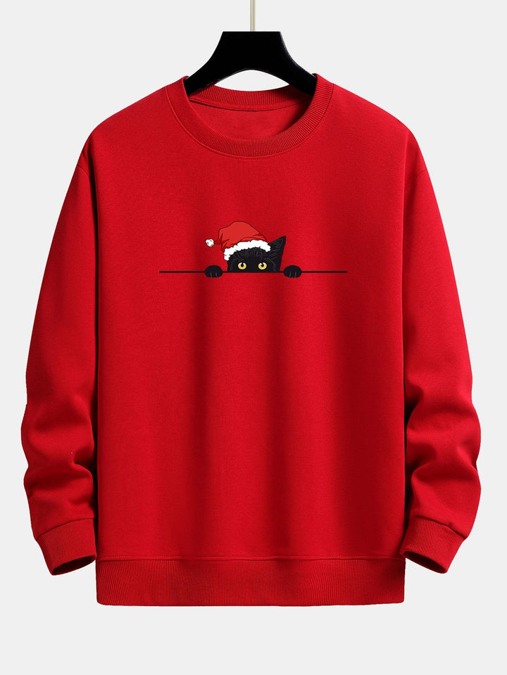 Kerst Zwarte Kat Print Relax Fit Sweatshirt