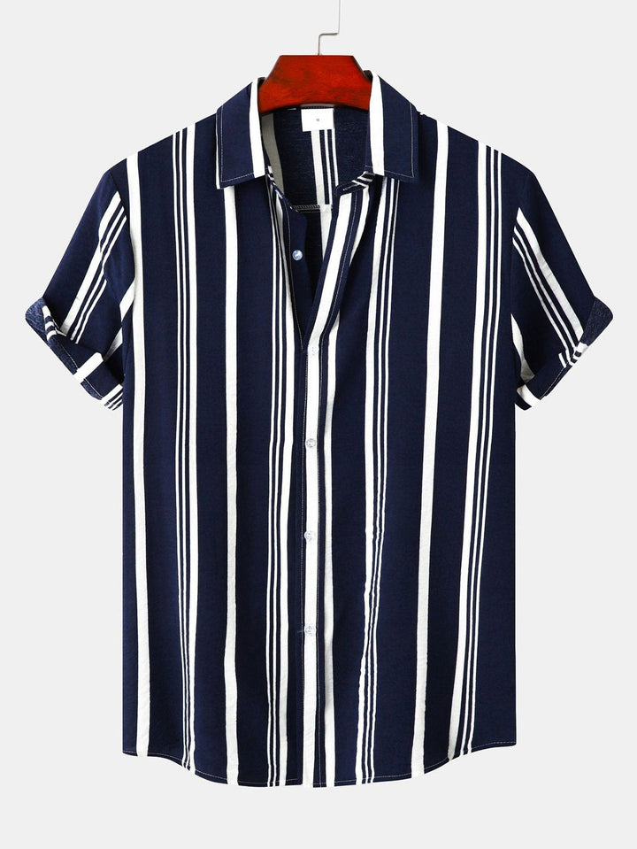 Striped Print Button-Up Shirt & Swim Shorts