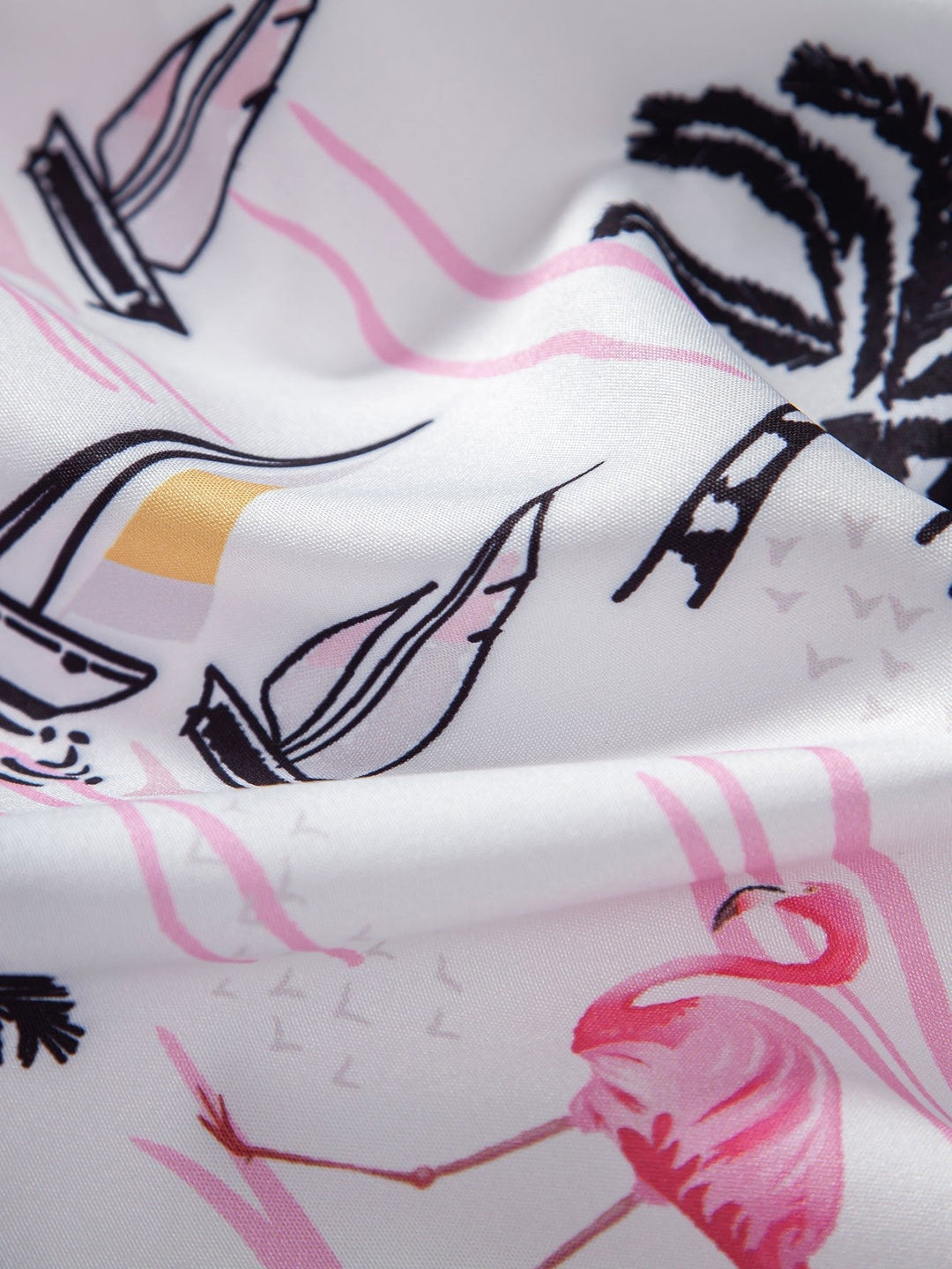 Palm Tree Flamingo Print Knop-Up Shirt & Zwemshorts
