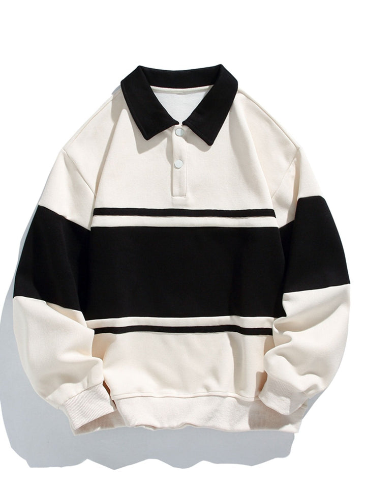Relax Fit Kleur Blok Patchwork Polo Sweatshirt