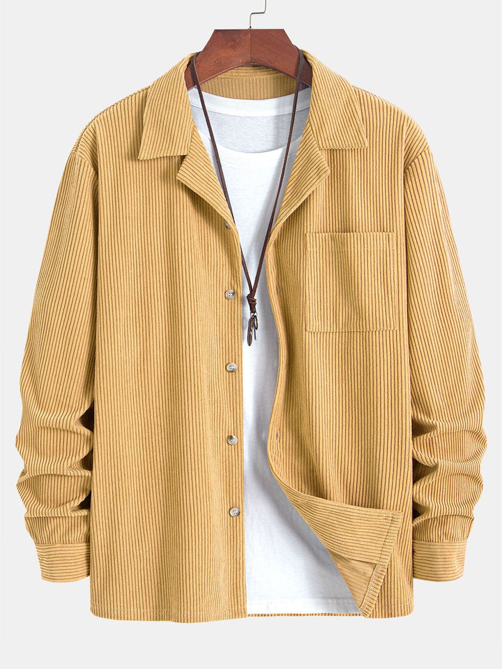 Lange Mouwen Corduroy Cubaanse Kraag Shirt