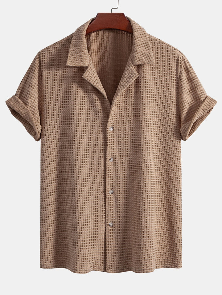 Korte Mouwen Wafel Cubaanse Shirt & Rechte Pijpen Linnen Broek