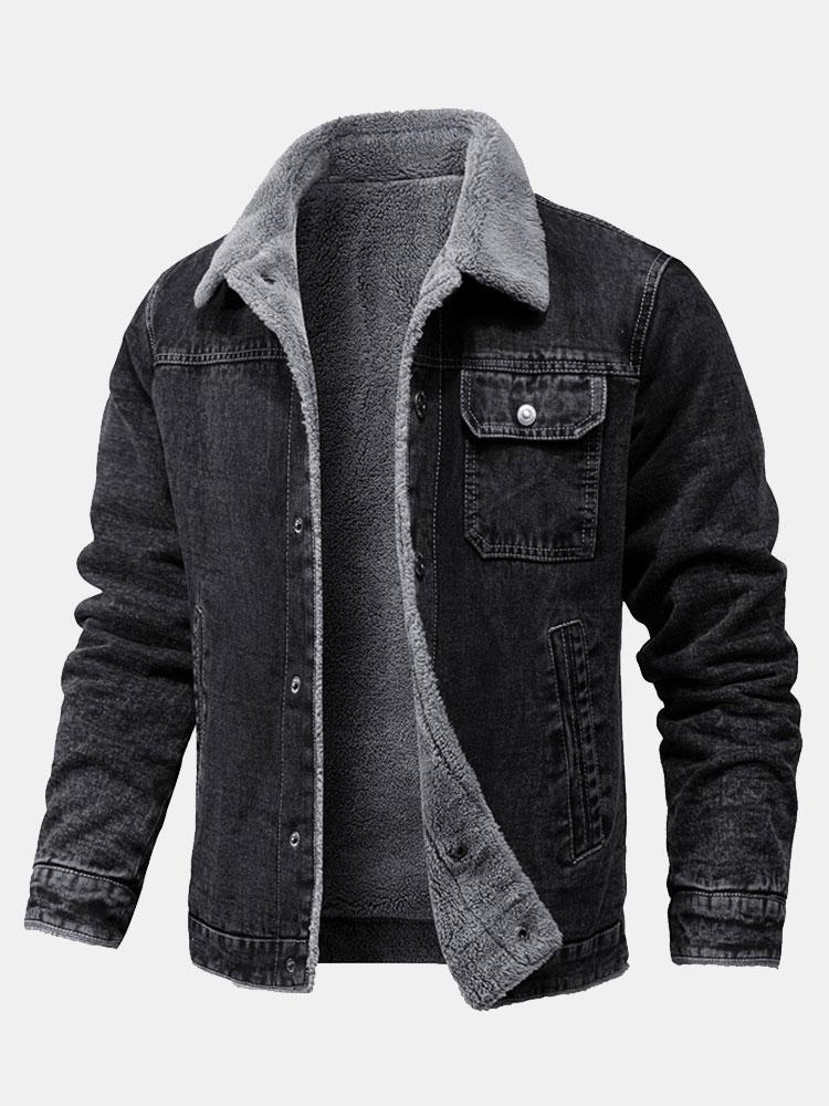 Teddy Gevoerde Gewassen Denim Jas