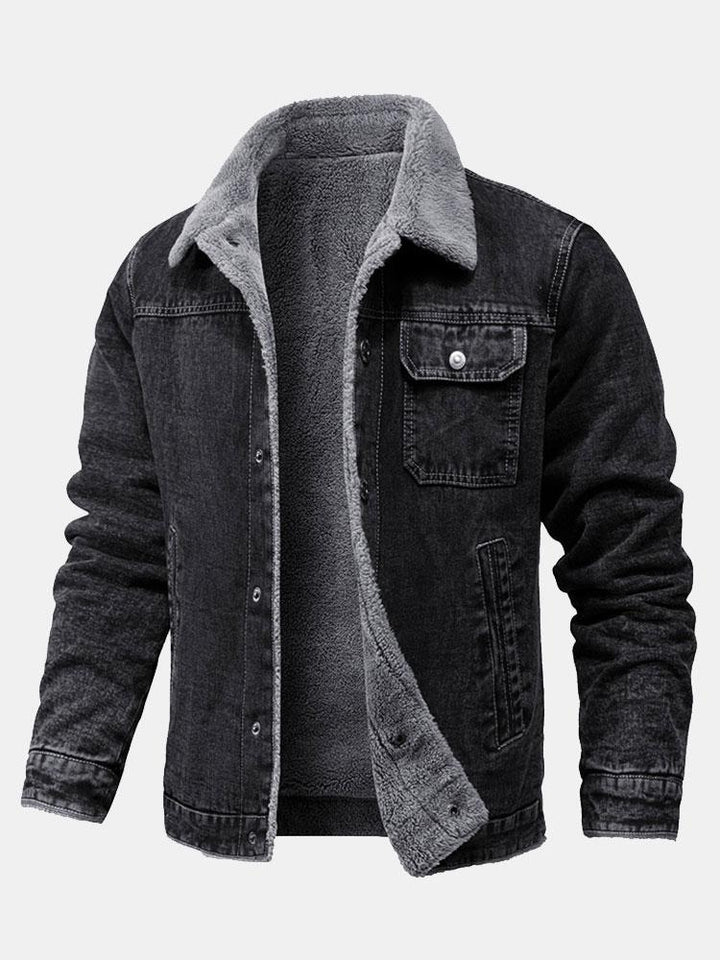 Teddy Gevoerde Gewassen Denim Jas