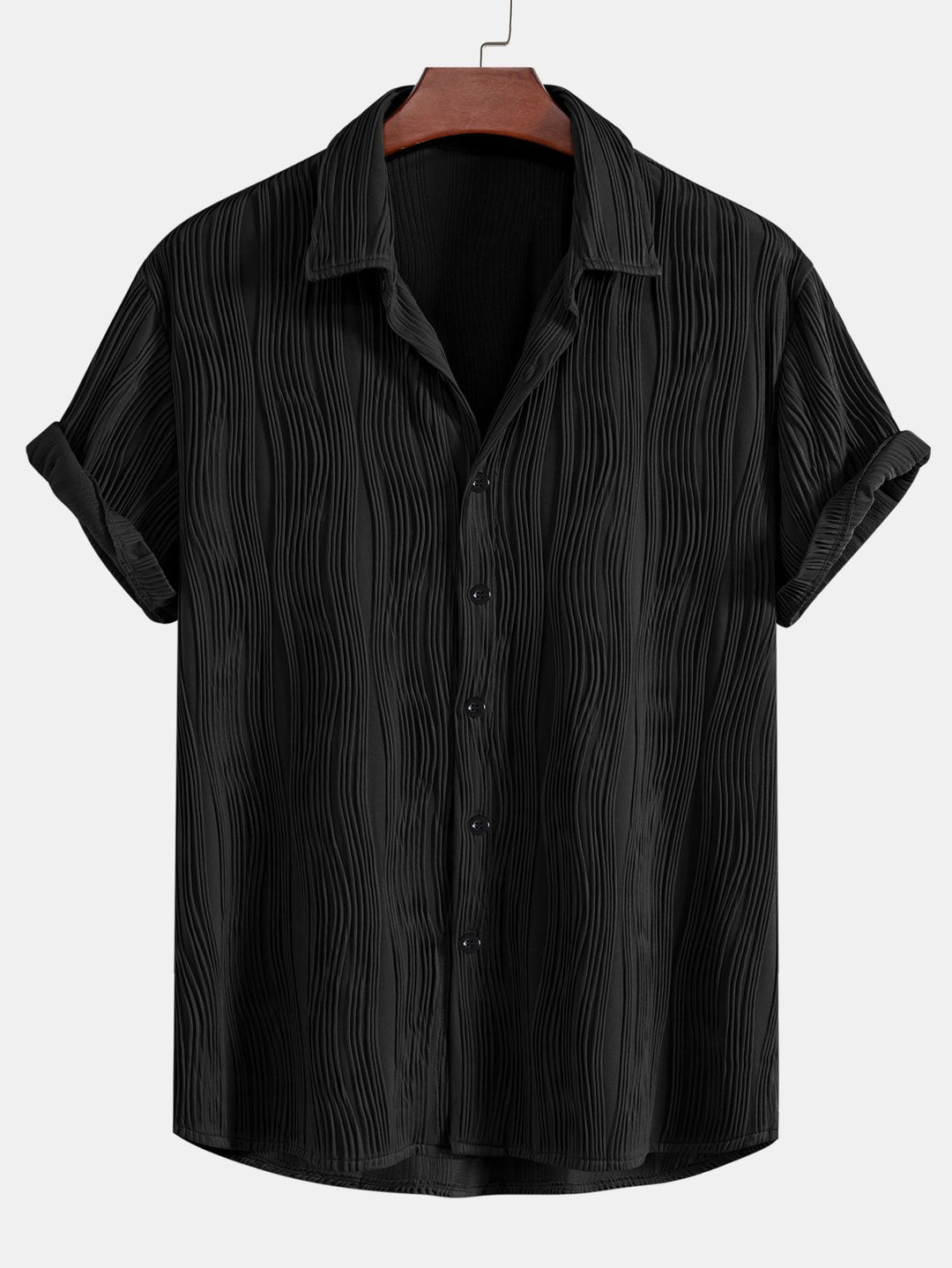 Wavy Texture Button-Up Shirt & Shorts