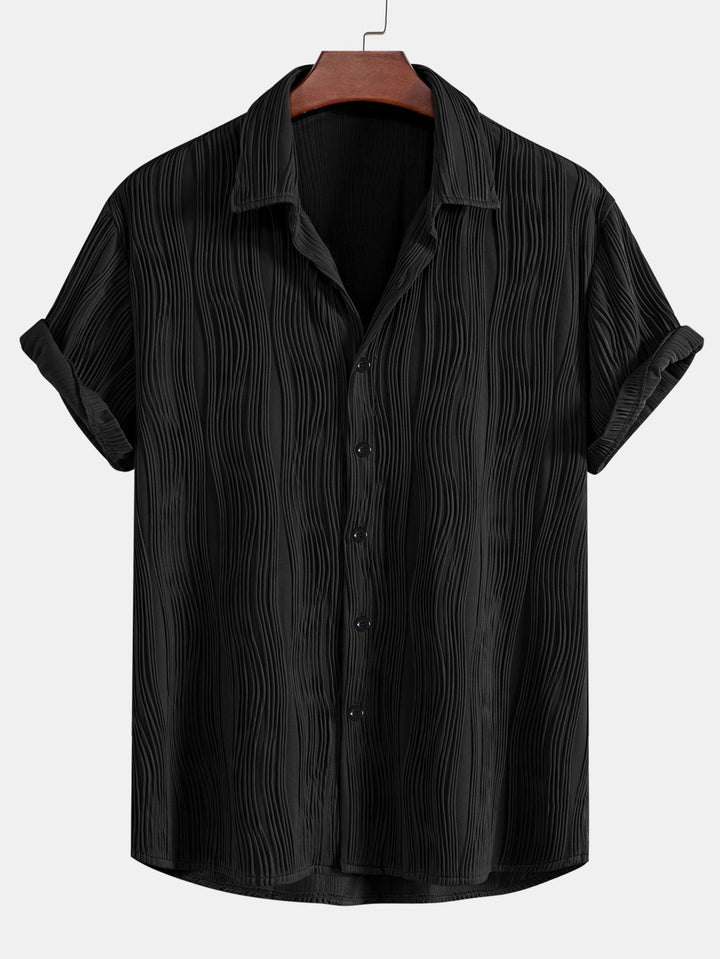 Wavy Texture Button-Up Shirt & Shorts