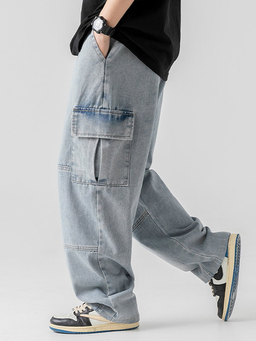 Elastische Taille Relax Fit Rechte Pijpen Cargo Jeans