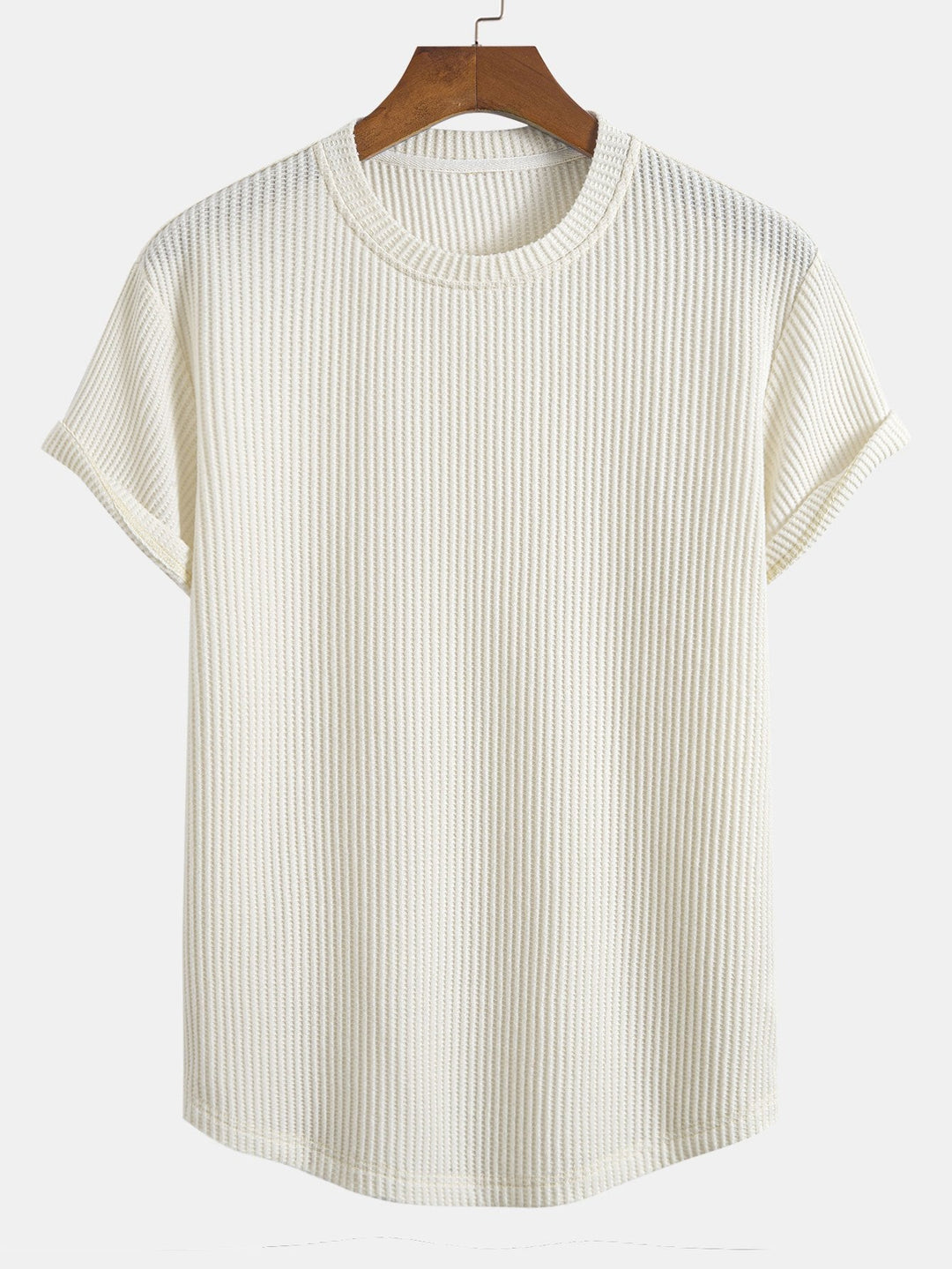 Gebreid Wafel Boog Hem T-Shirt & Trekkoord Wafel Korte Broek