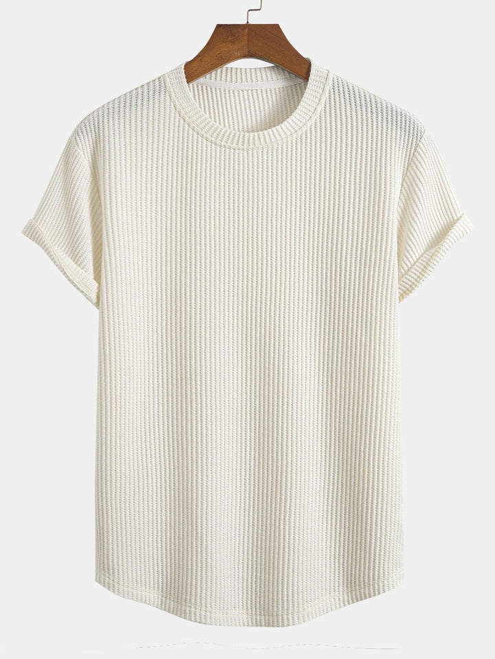 Gebreid Wafel Boog Hem T-Shirt & Trekkoord Wafel Korte Broek