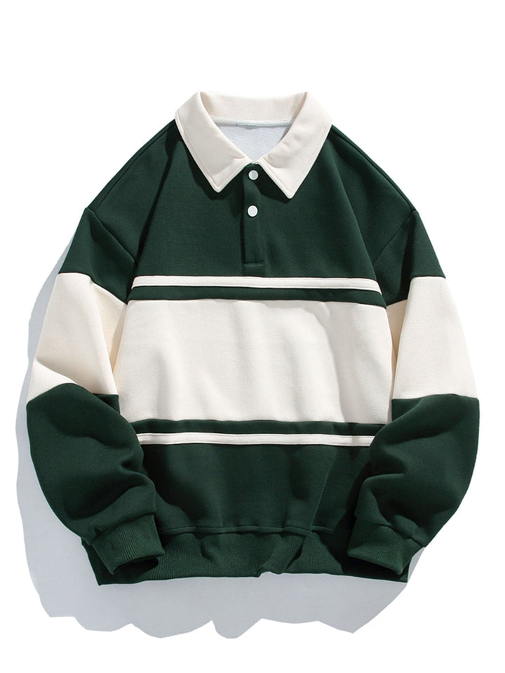 Relax Fit Kleur Blok Patchwork Polo Sweatshirt