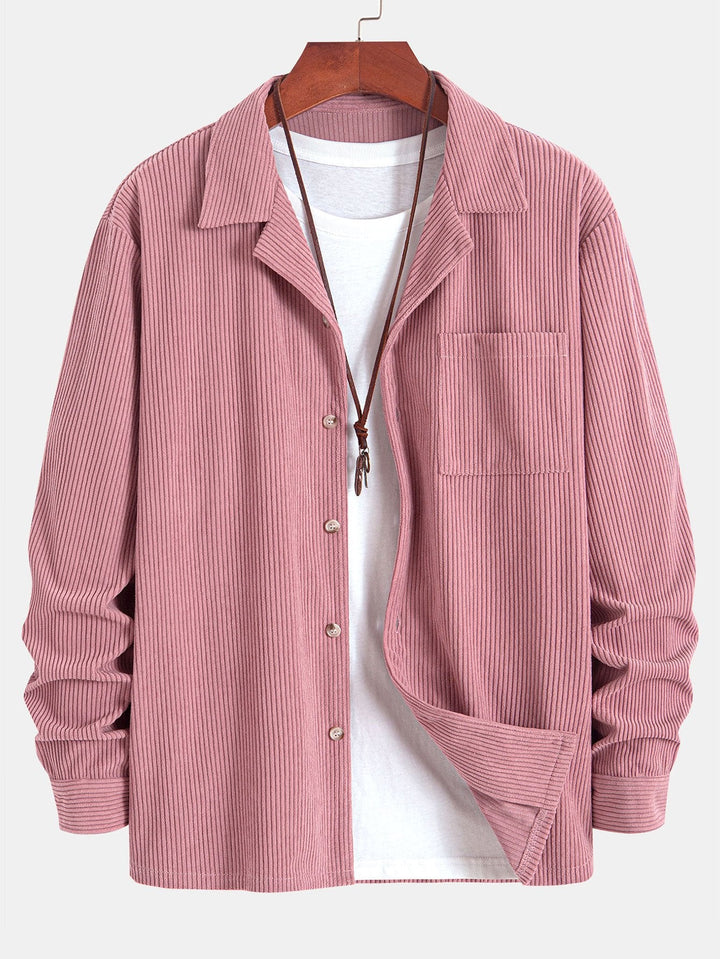 Lange Mouwen Corduroy Cubaanse Kraag Shirt & Rechte Pijpen Linnen Broek
