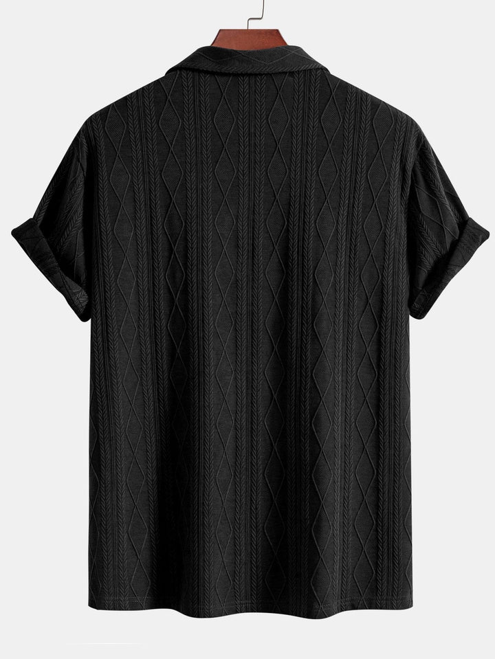Gebreide Geometrische Ruit Jacquard Cubaanse Shirt & Rechte Linnen Broek