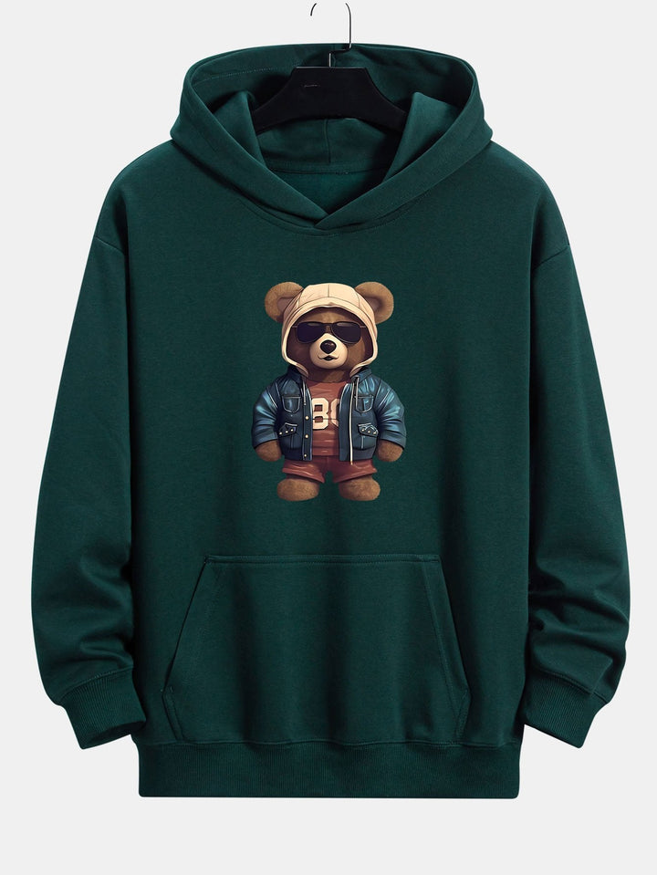 Bear In Leather Jacket Print Relax Fit Hoodie & Straight Leg Corduroy Pants