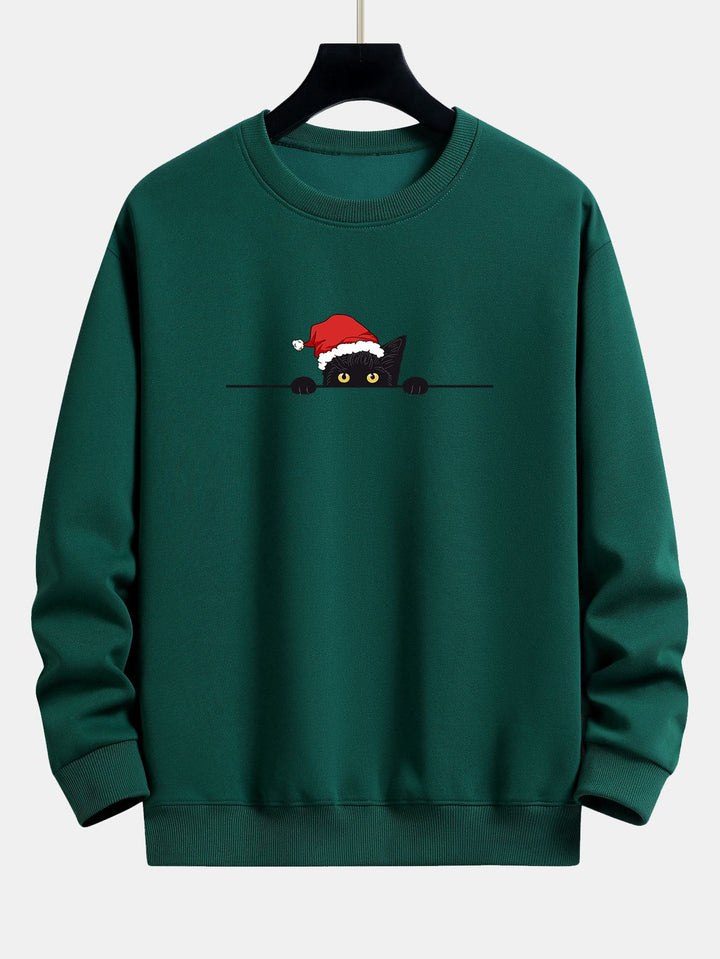 Kerst Zwarte Kat Print Relax Fit Sweatshirt