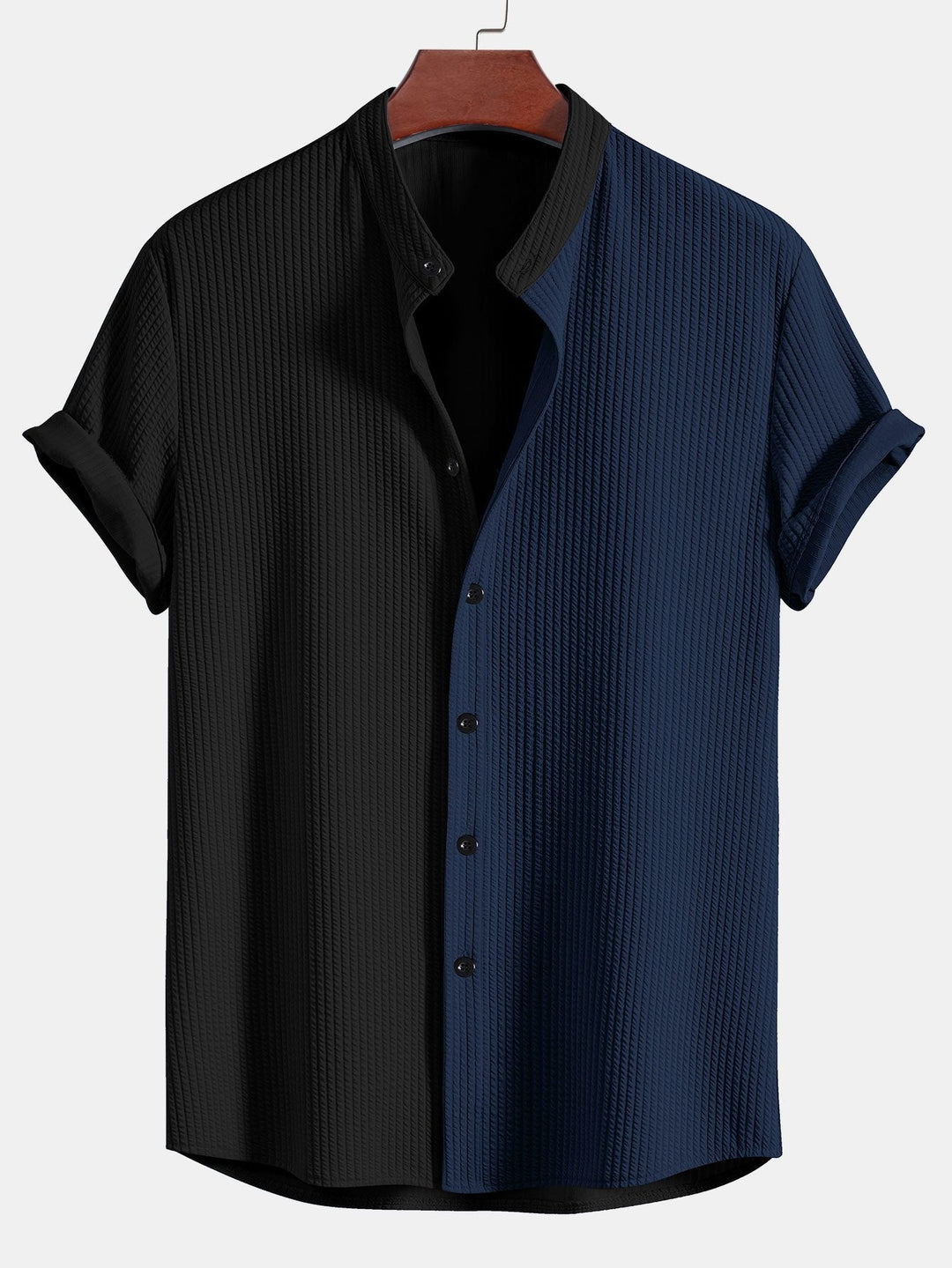 Twee Kleur Spier Fit Ribbel Stand Kraag Shirt & Rechte Pijp Ribbel Broek