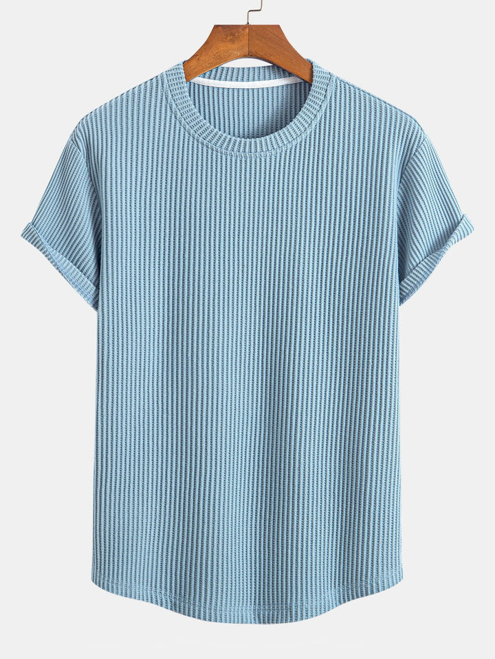 Gebreid Wafel Boog Hem T-Shirt & Trekkoord Wafel Korte Broek