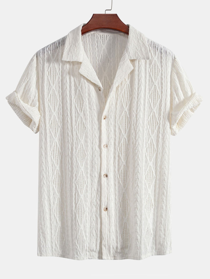 Geometrisch Jacquard Cubaanse Shirt & Linnen Katoen Mix Cropped Broek