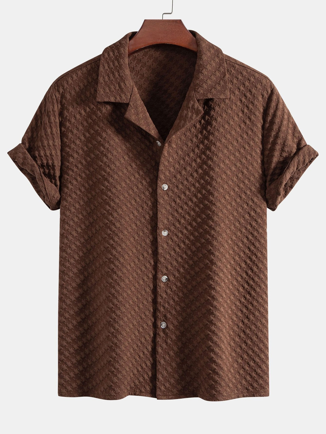 Houndstooth Jacquard Cubaanse Shirt & Rechte Linnen Broek