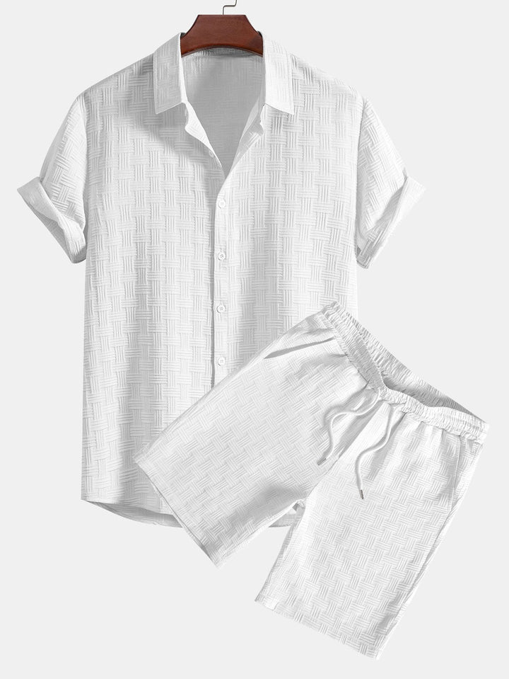 Stripe Jacquard Overhemd met Knopen & Shorts