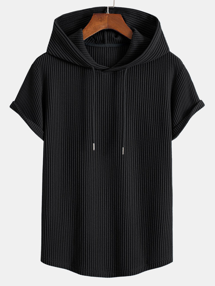 Gebreide Wafel Boog Hem Hoodie T-Shirt & Trekkoord Wafel Korte Broek