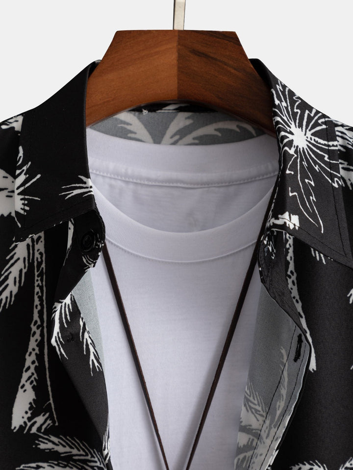 Palm Tree Print Button-Down Shirt & Swim Shorts