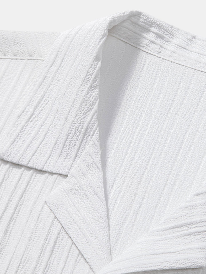 Striped Jacquard Cuban Collar Shirt & Straight Linen Pants