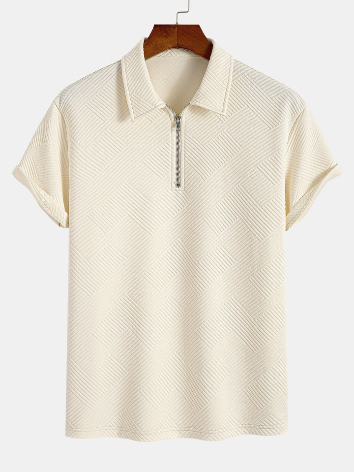 Stripe Jacquard Zip Up Polo & Shorts