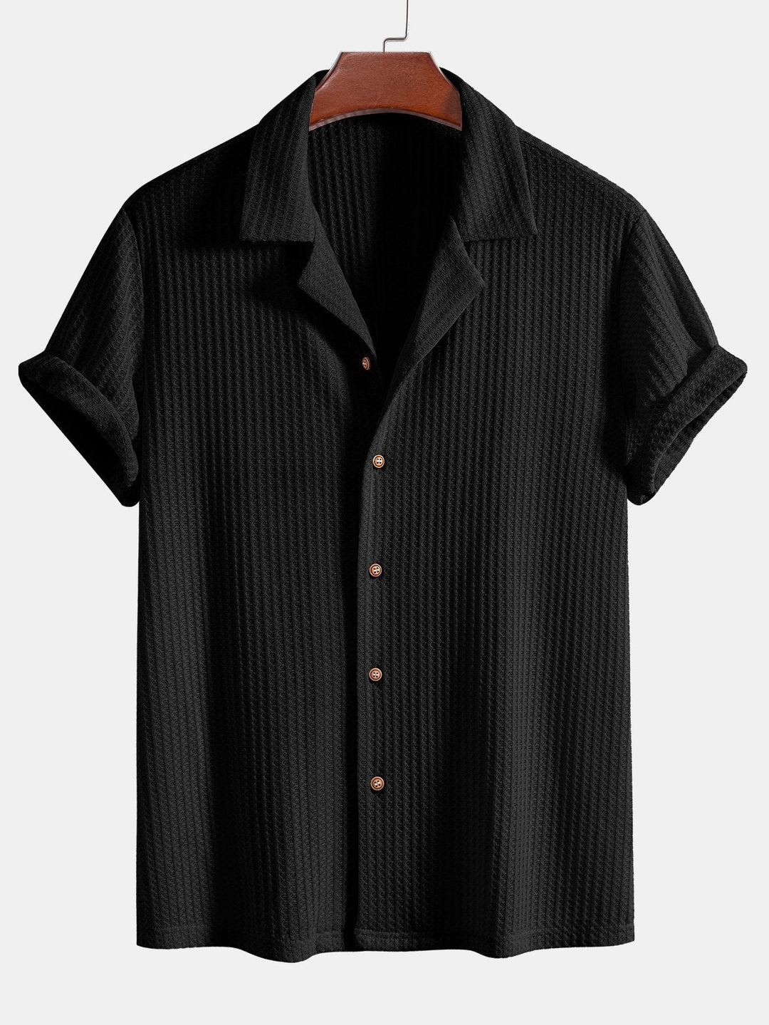 Korte Mouwen Gebreide Wafel Cubaanse Shirt & Rechte Linnen Broek