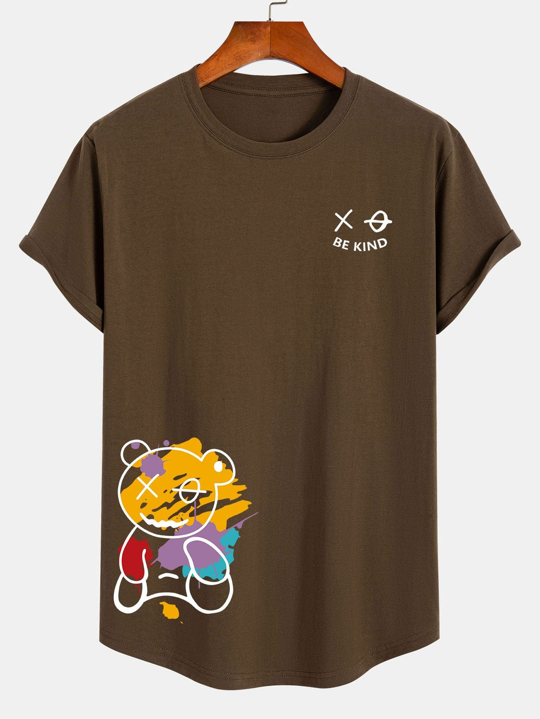 Graffiti Bear Print Katoenen Arc Hem T-Shirt