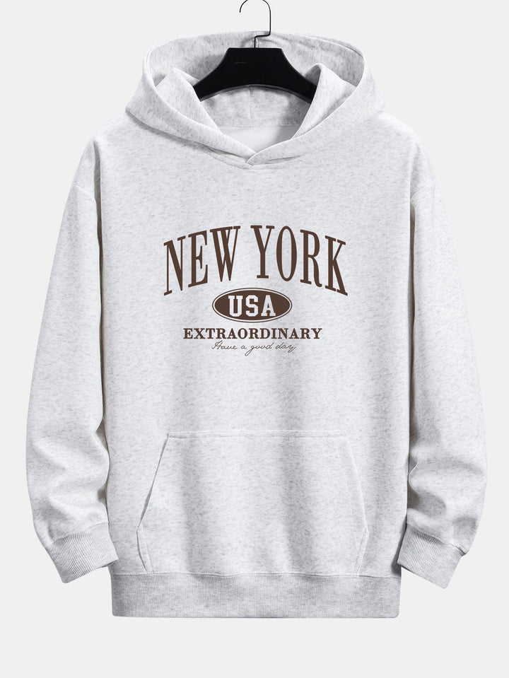 New York Print Relax Fit Hoodie & Rechte Pijpen Corduroy Broek