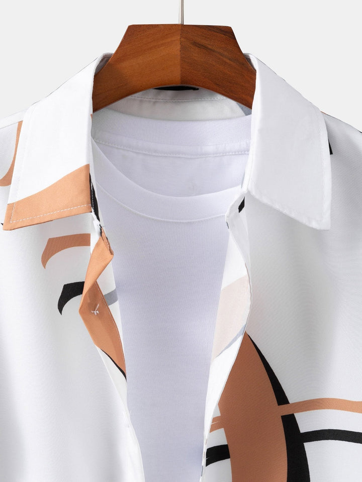 Abstracte Print Knopshirt #Willekeurig Patroon Ontwerp# & Zwemshorts