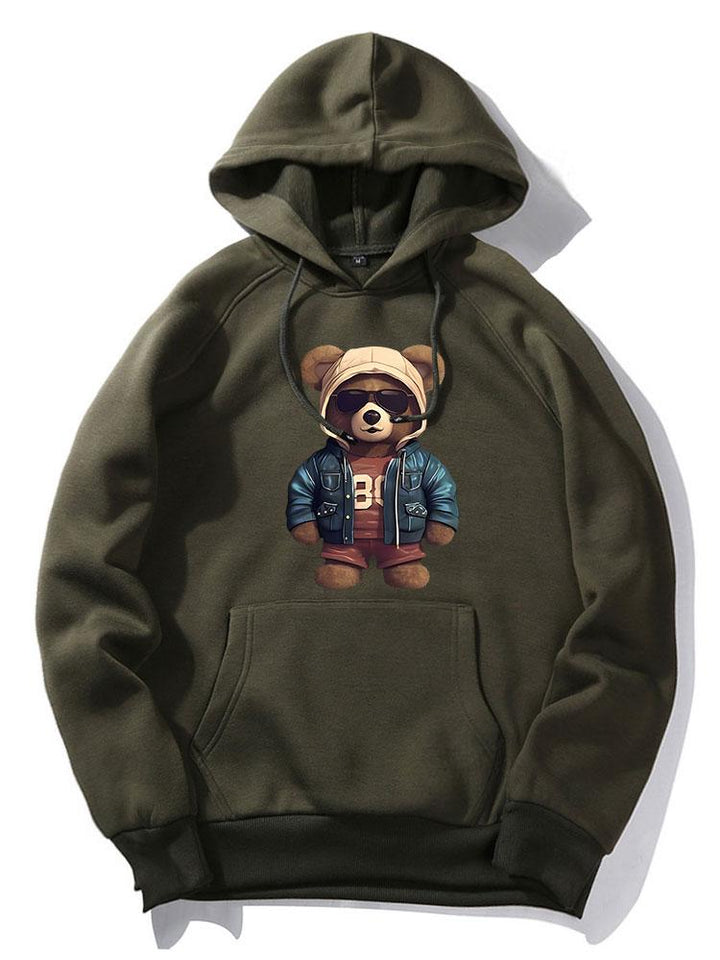 Bear In Leather Jacket Print Hoodie & Jogger Pants