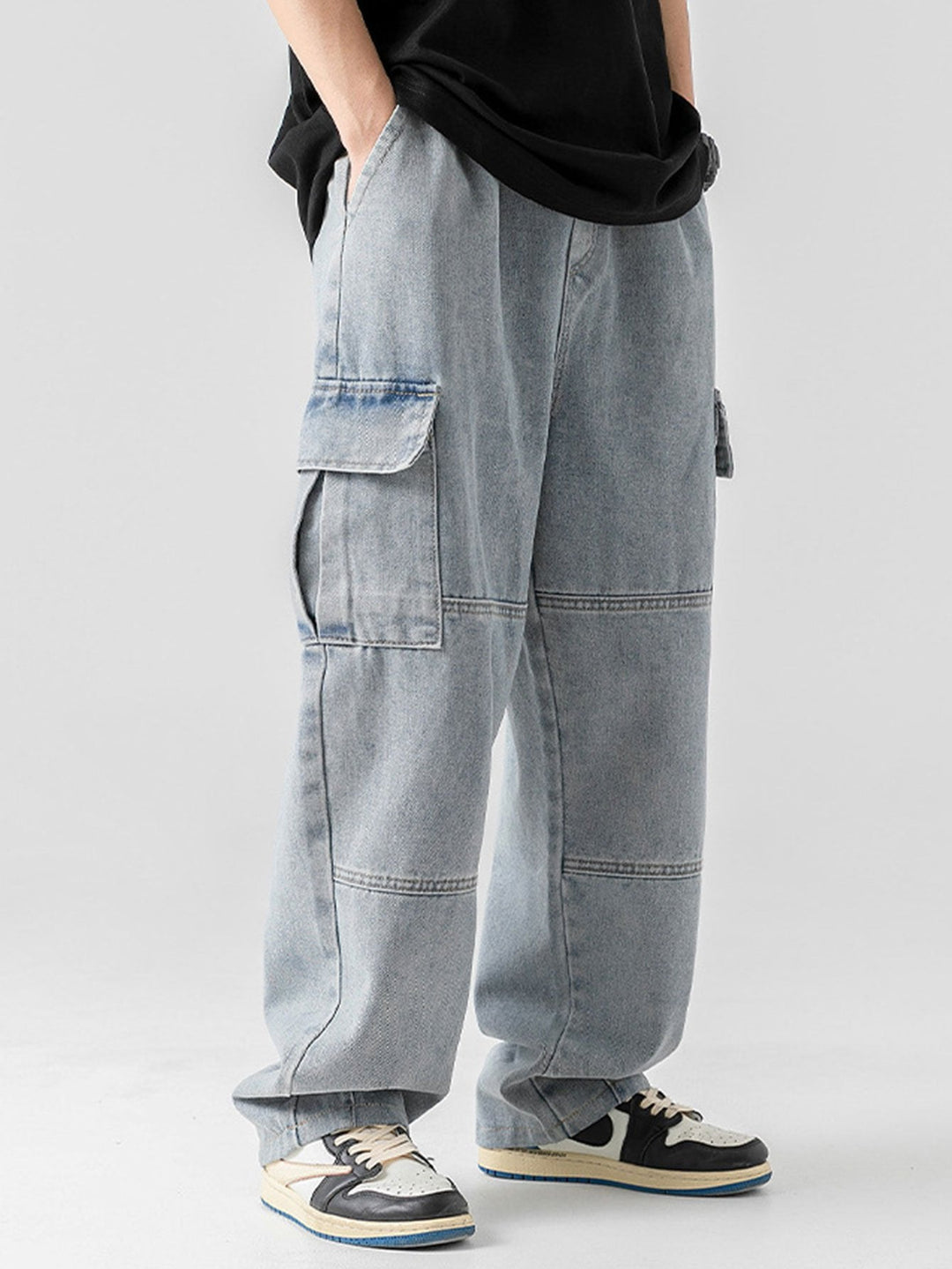 Elastische Taille Relax Fit Rechte Pijpen Cargo Jeans