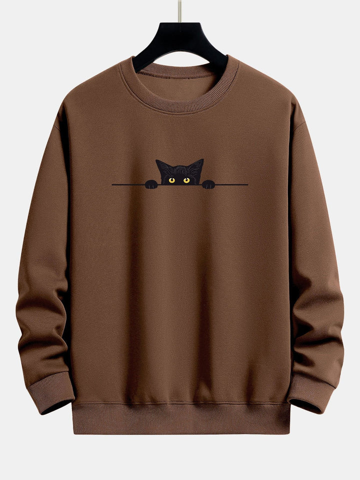 Zwarte Kat Print Relax Fit Sweatshirt & Joggingbroek