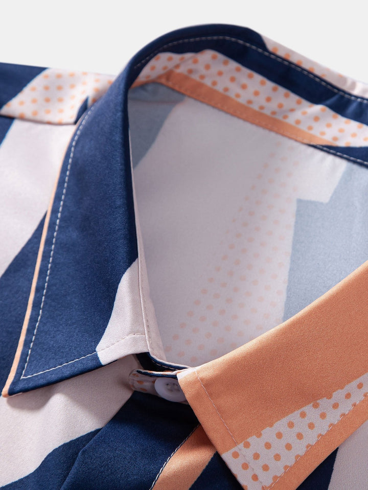 Geometry Print Button Up Shirt & Swim Shorts