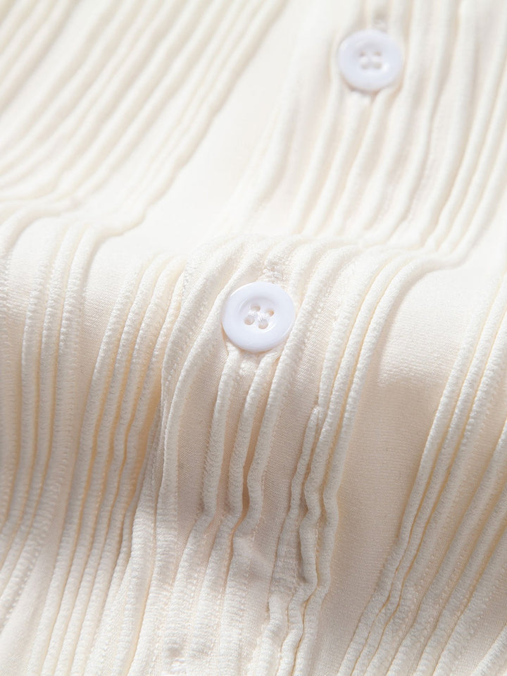 Wavy Texture Button-Up Shirt & Shorts