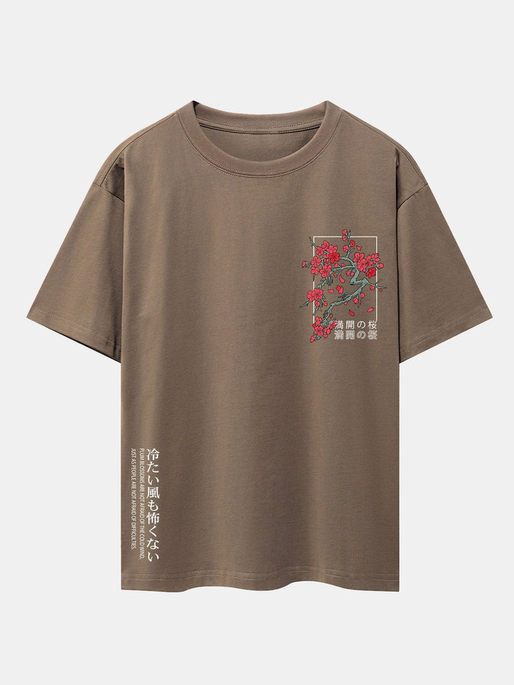Kersenbloesem Slogan Print Drop Shoulder Oversized T-Shirt