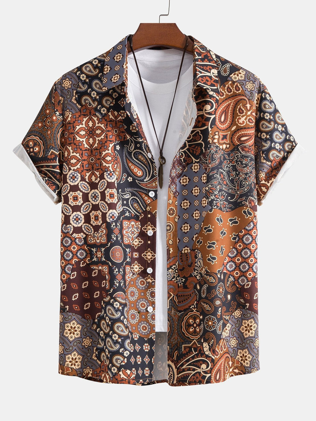 Paisley Patchwork Print Knop-Up Shirt & Shorts