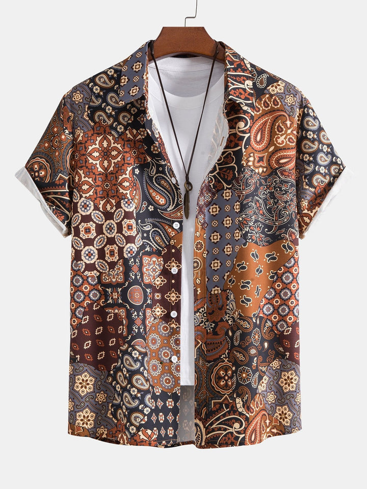 Paisley Patchwork Print Knop-Up Shirt & Shorts