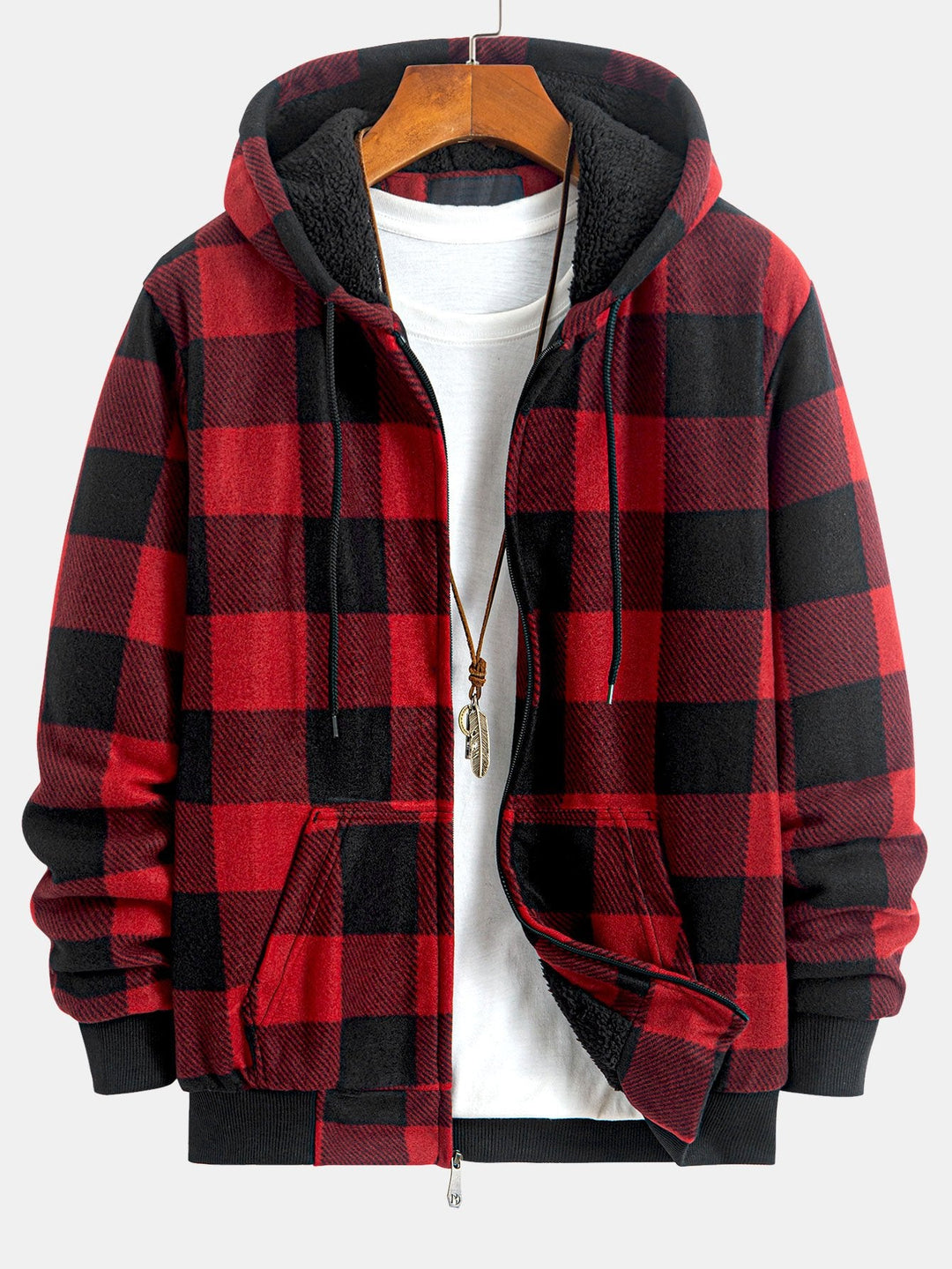 Teddy Fleece Gevoerde Flanellen Ruit Hoodie