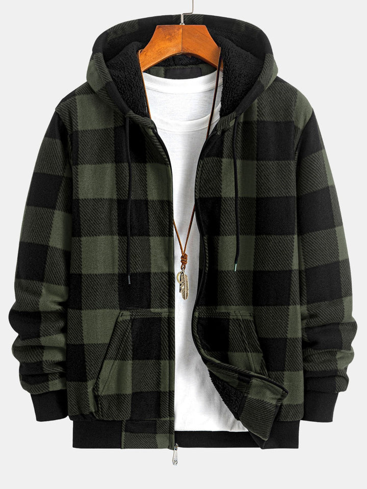 Teddy Fleece Gevoerde Flanellen Ruit Hoodie
