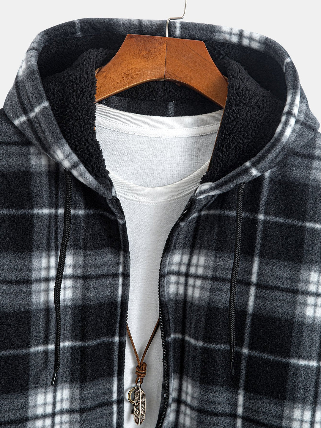 Teddy Fleece Gevoerde Flanellen Ruit Hoodie