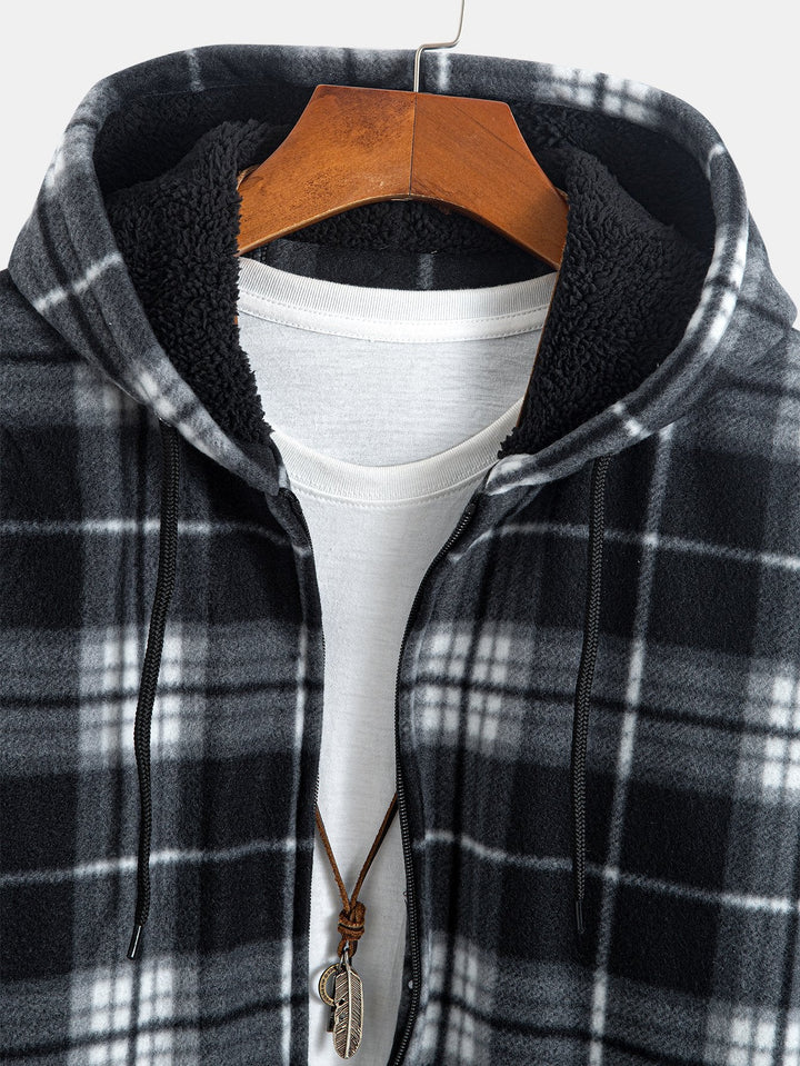 Teddy Fleece Gevoerde Flanellen Ruit Hoodie