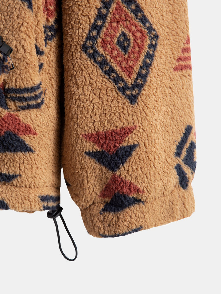Azteekse Print Patchwork Teddy Fleece Jas