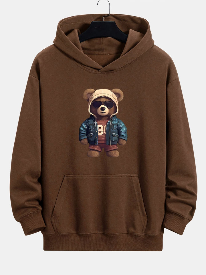 Bear In Leather Jacket Print Relax Fit Hoodie & Straight Leg Corduroy Pants