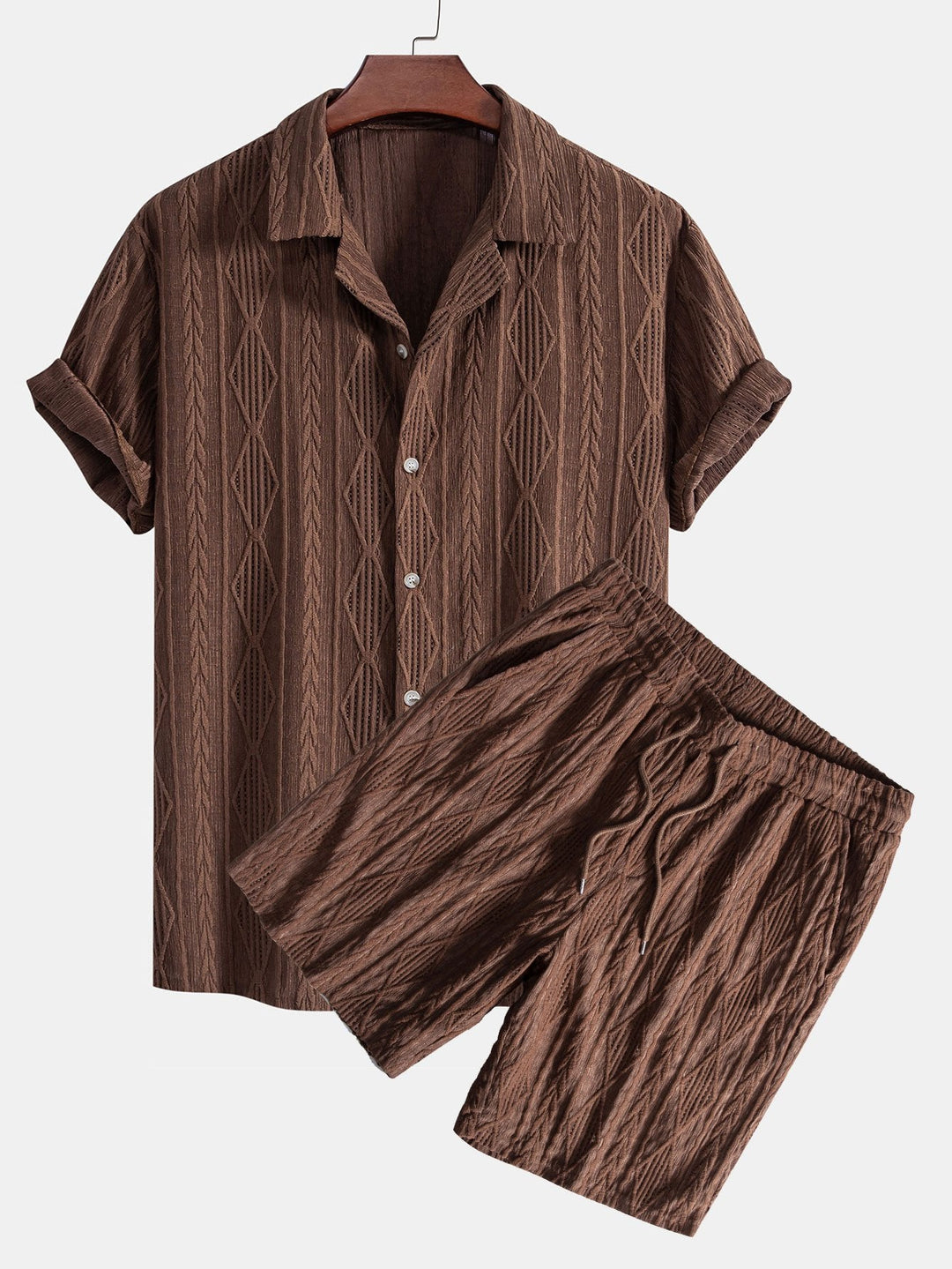 Geometrisch Jacquard Cubaanse Shirt & Textuur Shorts Met Voering